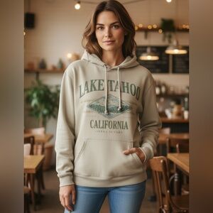 Cotton on Garments, Heavy Blend Sand Color Graphic Hoodie, Pockets‎ SMALL PETITE
